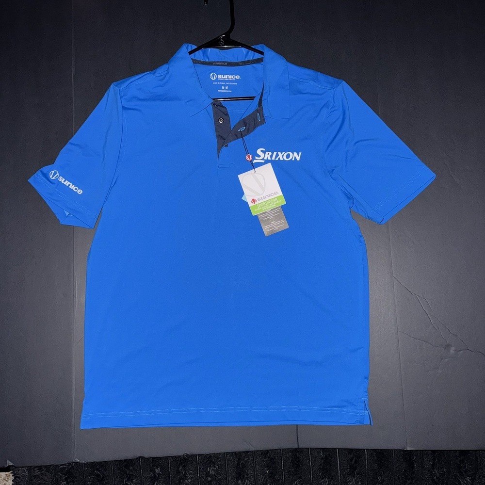 NWT Men's Medium Sunice Srixon Men's Blue Golf Polo Short Sleeve Collared Logo